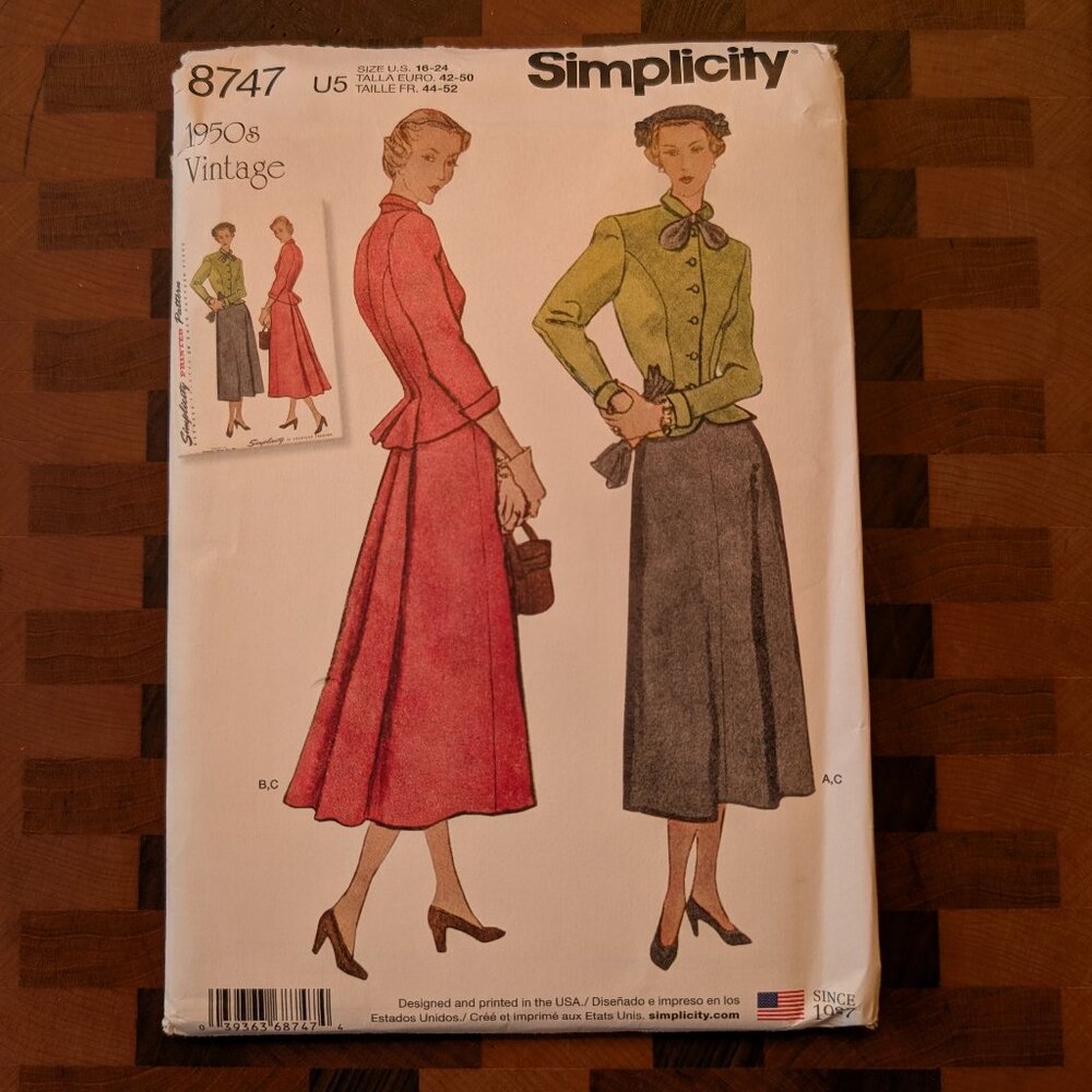 Simplicity 8747 - Uncut - 1950s Vintage - Sizes 16-24 - Two-piece Suit Dress
